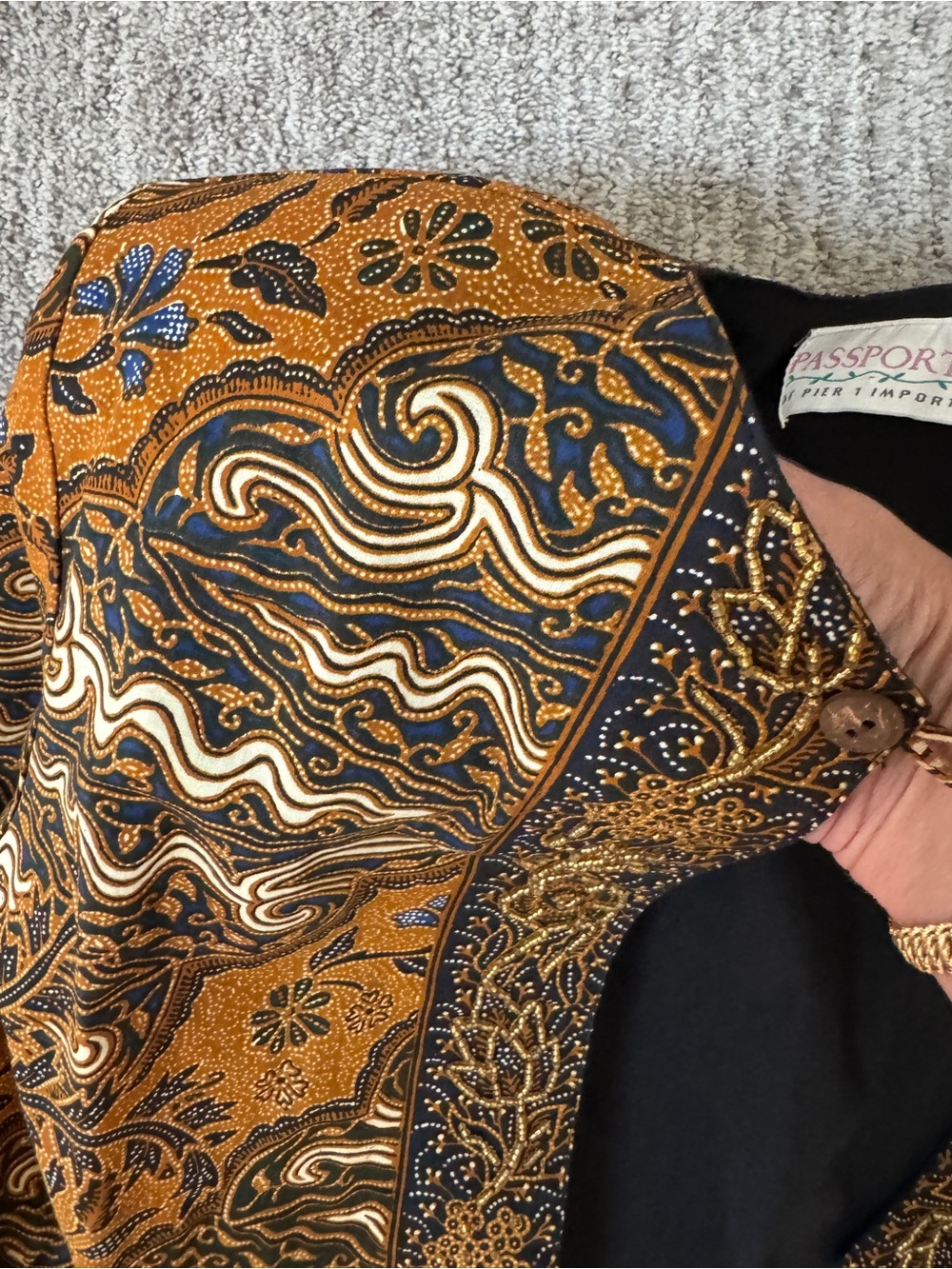 Vintage 90s Passports of Pier 1 Imports Brown Batik Beaded Cropped Jacket S - Picture 7 of 10